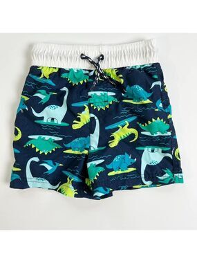George Kids Dinosaur Swim Trunks - Navy and Lime